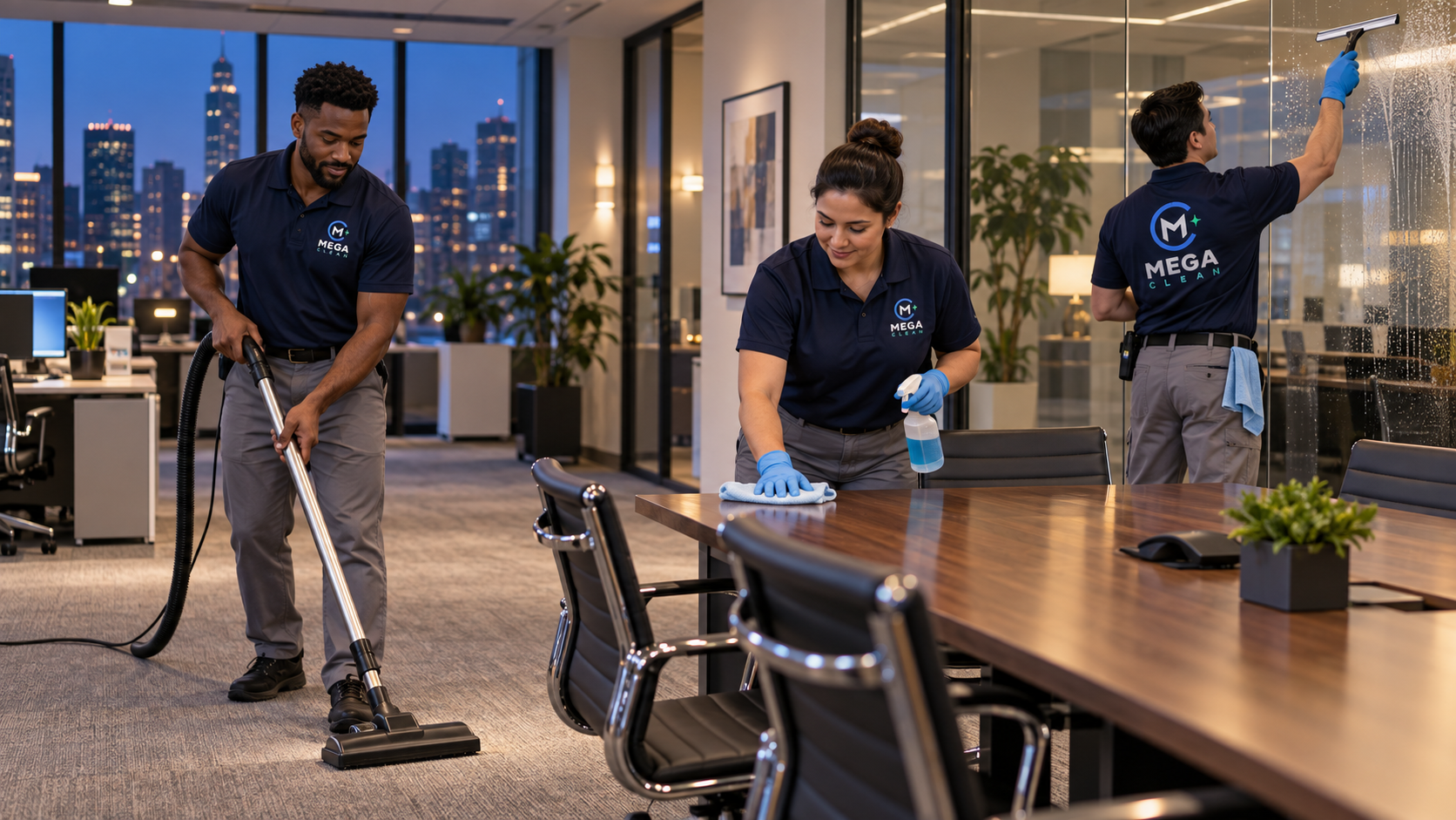 Mega Clean team cleaning an office