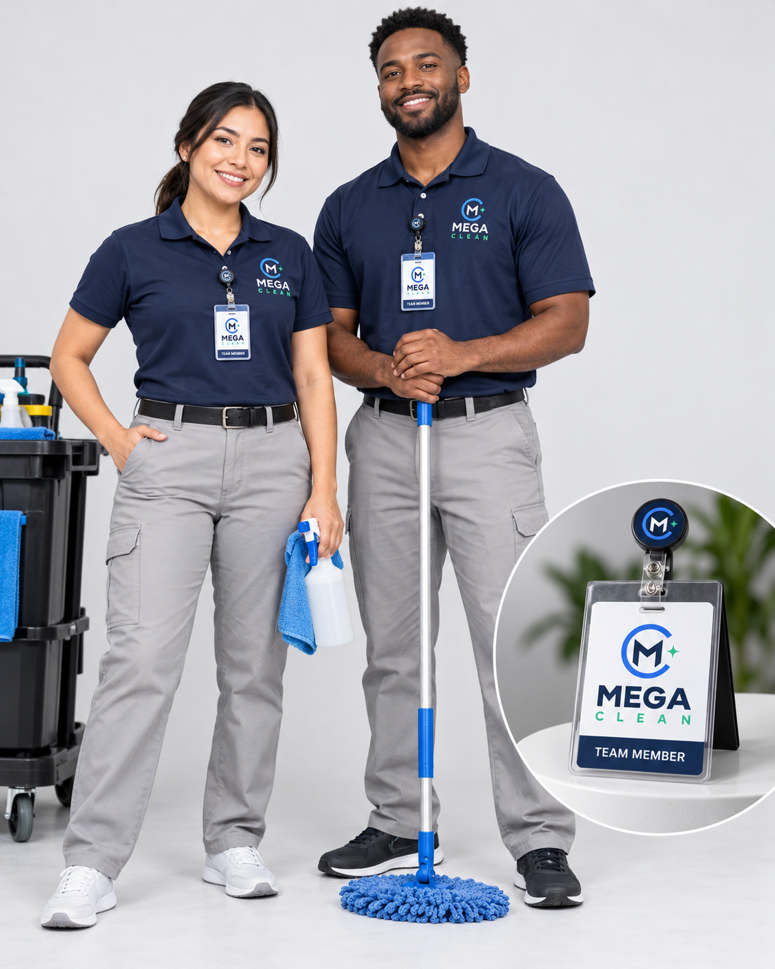 Mega Clean uniformed team with ID badges