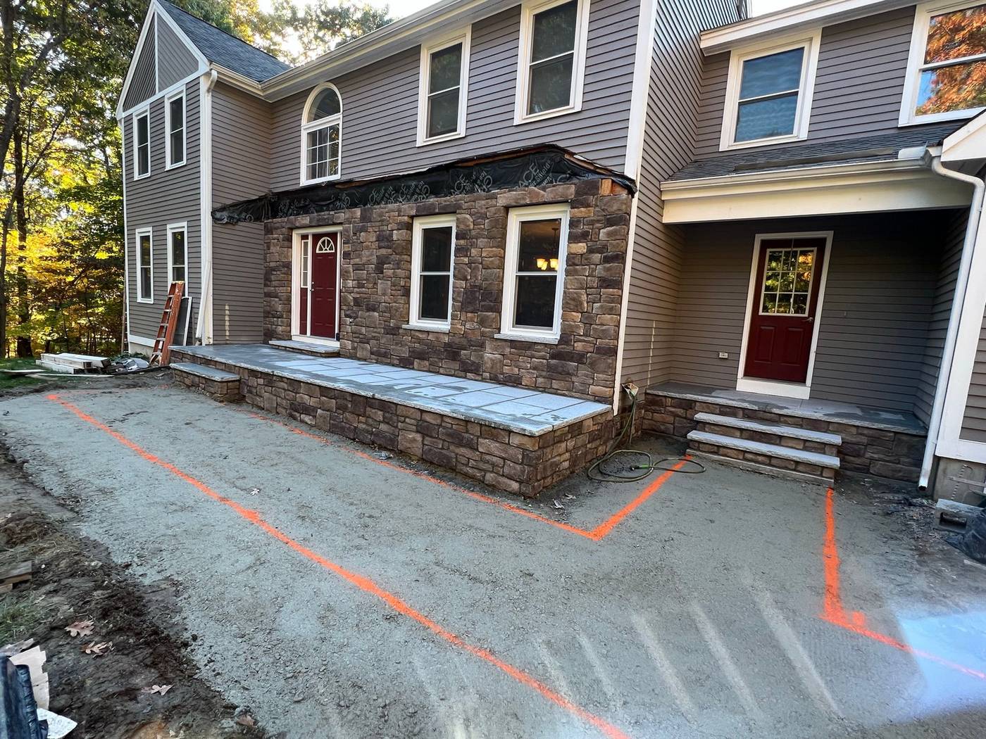 Stone veneer facade and steps